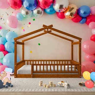 Full Size Wood Bed House Bed Platform Bed Frame With Fence