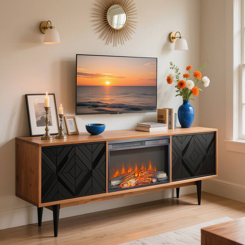 23 inch electric fireplace insert, ultra thin heater with log set & realistic flame, remote control with timer