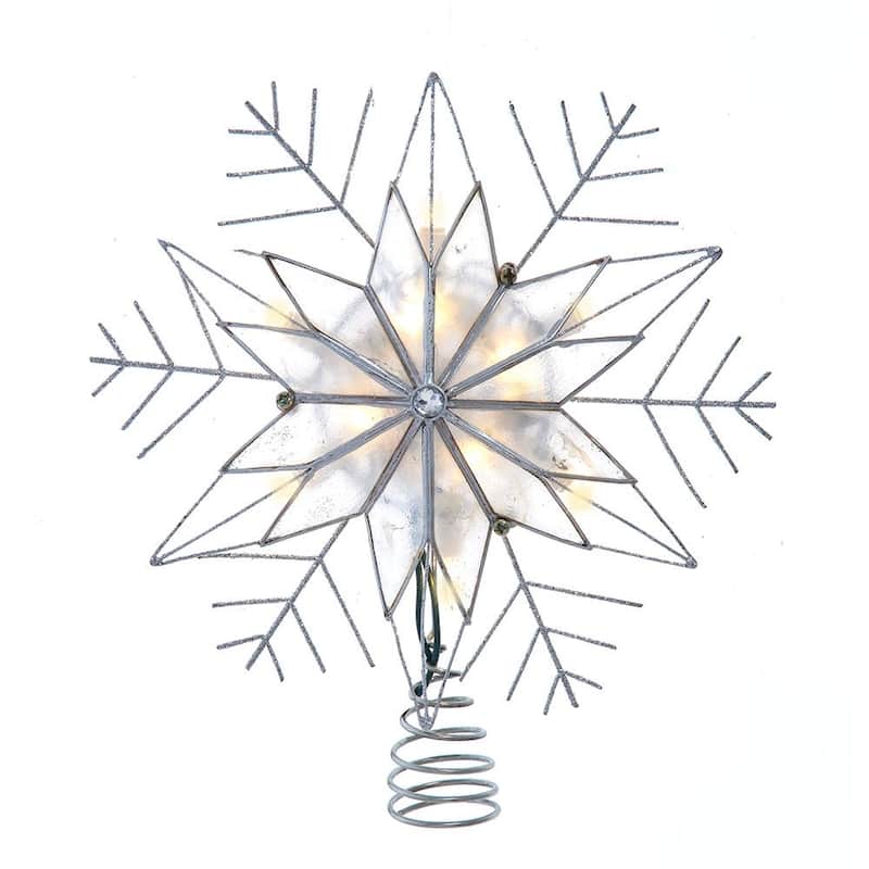 Kurt Adler 10-Inch 10-Light LED Silver Capiz and Snowflakes Tree Topper