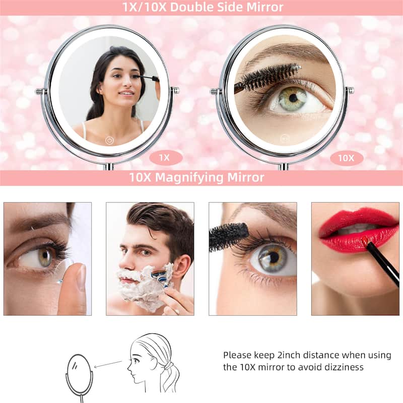 Wall Mounted Makeup Mirror Lighted 10X Magnifying 8" 3 Color Mode