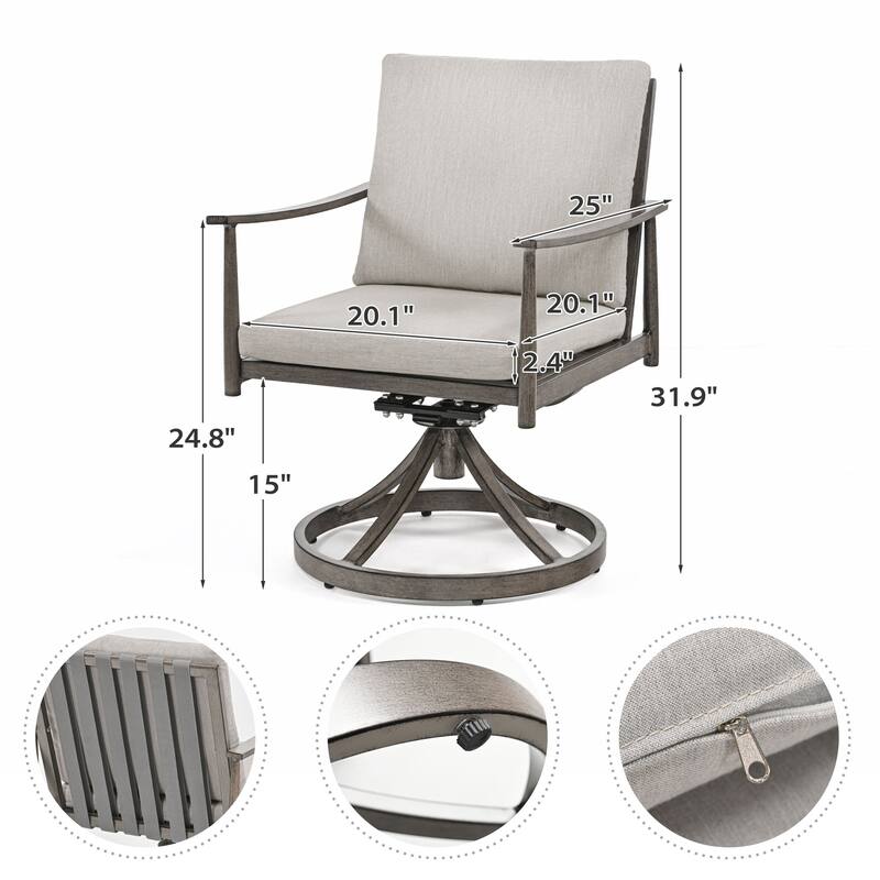 SleekLine 2-Piece Aluminum Patio Dining Swivel Chairs with Cushions