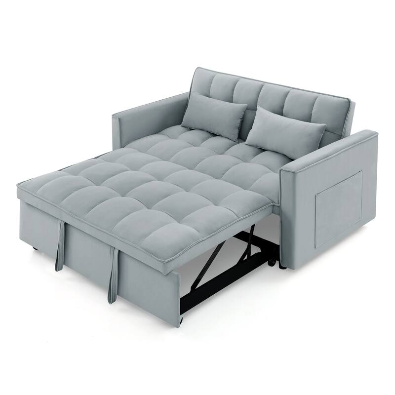 54.33 inch versatile foldable sofa bed in 3 lengths, modern sofa velvet pull-out bed, adjustable back