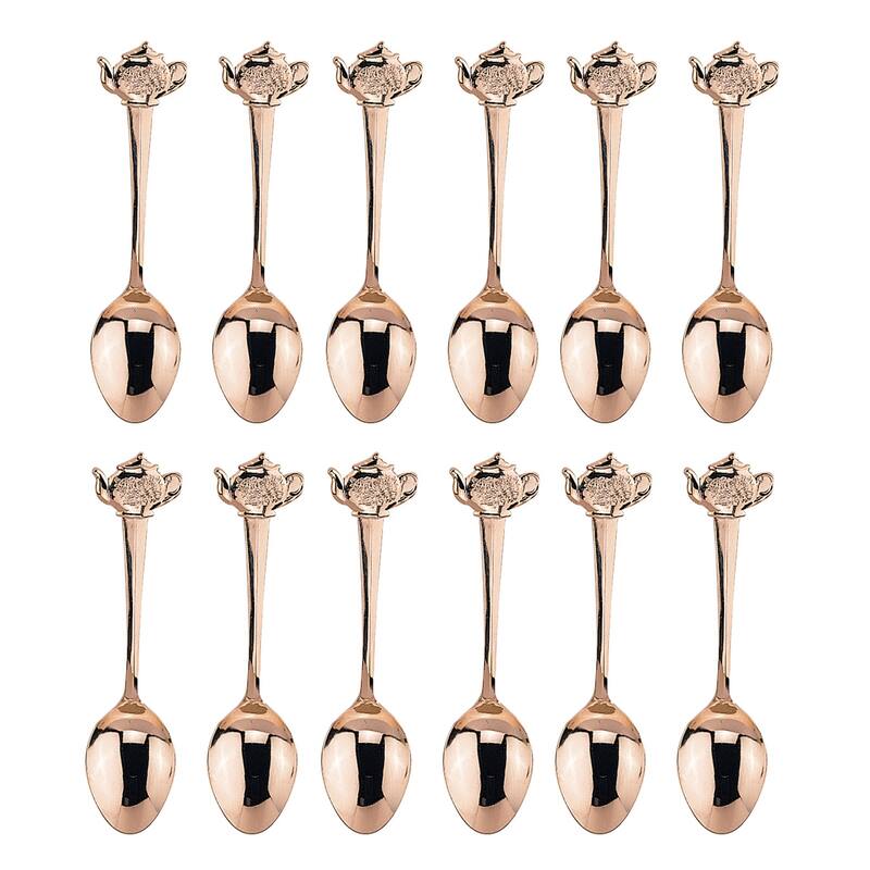 Fino Demi Spoon Set, Teapot Design, Gold Plated Stainless Steel, Set of 12