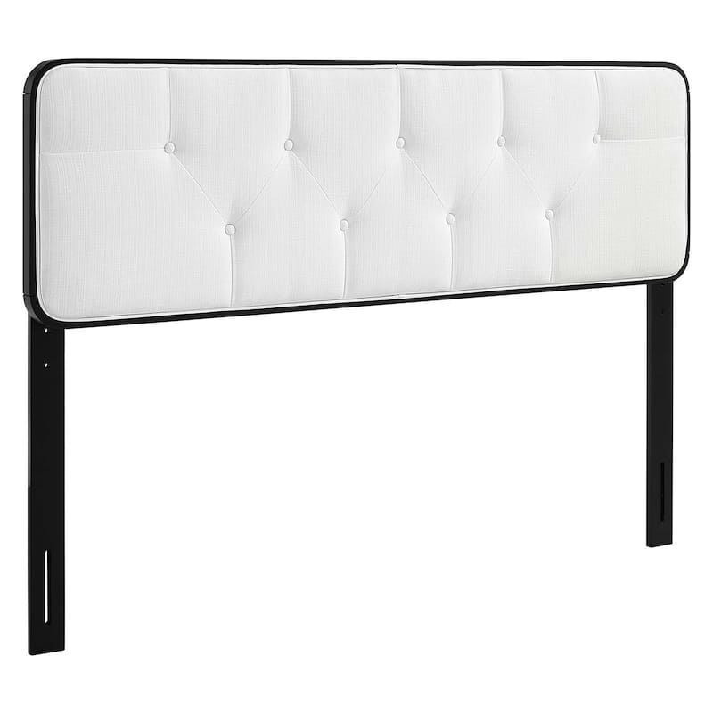 Glendale Traditional White Fabric Button Tufted Twin Size Black Wooden Headboard
