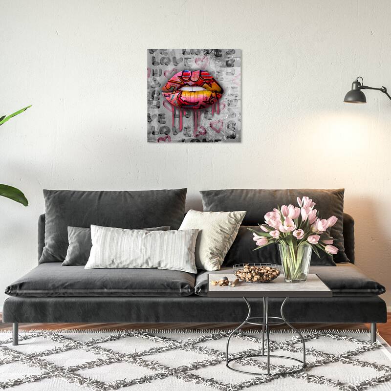 Wynwood Studio Canvas Fashion and Glam Urban Lips Gray and Modern & Contemporary Wall Art Canvas Print - 20 x 20