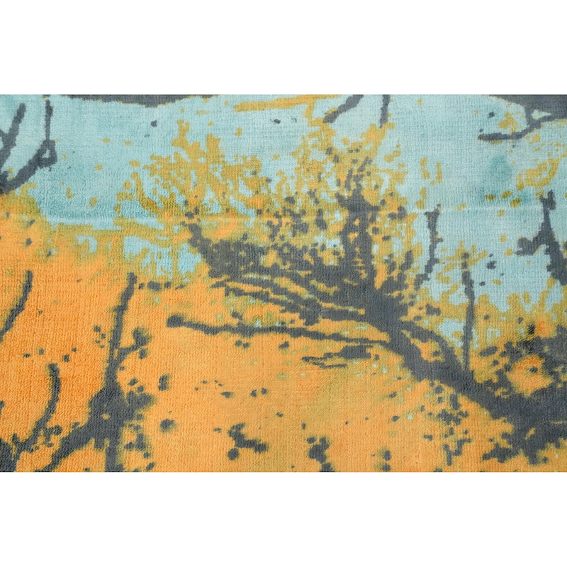 Hand Knotted Oriental Viscose Silk Carpet Modern Pictorial Multi-Colored Abstract Area Rug - 7' 8'' X 5' 7''