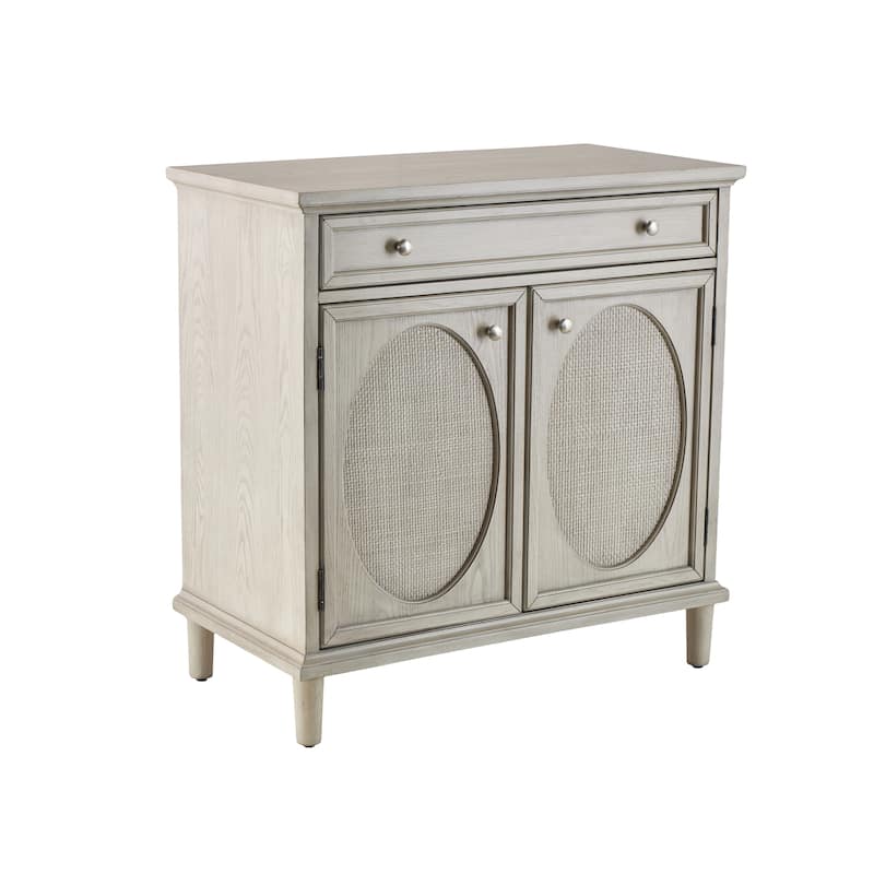 Wooden Geometric Oval Rattan Front 2 Door and 1 Drawer Cabinet - Light Gray - Roche River Decor - 18"W x 34"L x 35"H