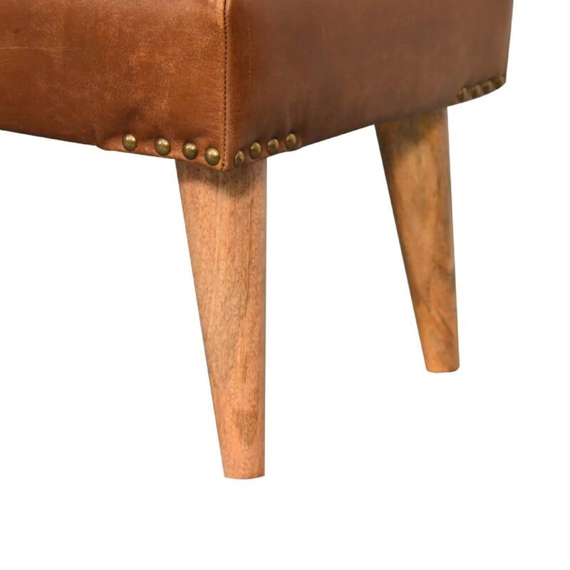 Artisan furniture soild wood,leather Boucle Buffalo Hide Leather Bench