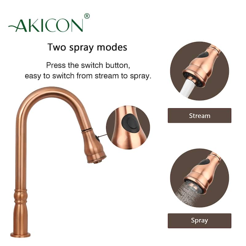 Copper Kitchen Faucet with in-Deck Handle, Single Level Handle and Pull Down Sprayer