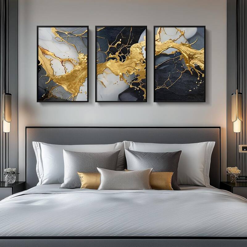 Black and White Gold Abstract Wall Art