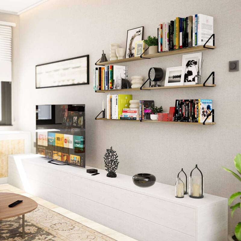 60 inch Large, Book Shelves for Living Room, Wooden Book Shelves, Shelf for Wall Decor, Burnt