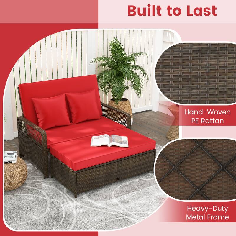 Gymax Patio Rattan Daybed Wicker Loveseat Sofa w/ Multifunctional