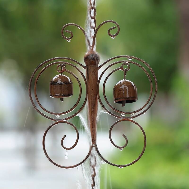 Glitzhome 8.5ft 8-Piece Faux Copper Butterfly Shaped Rain Chain with V-Shaped Gutter Clip