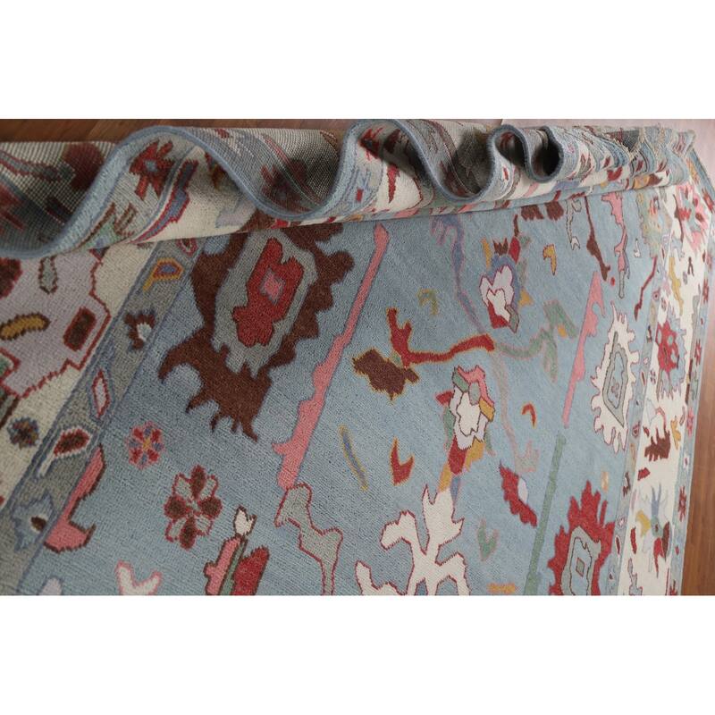 Light Blue Oushak Rug Hand-Knotted Oriental Wool Carpet - 9'2"x 11'8"