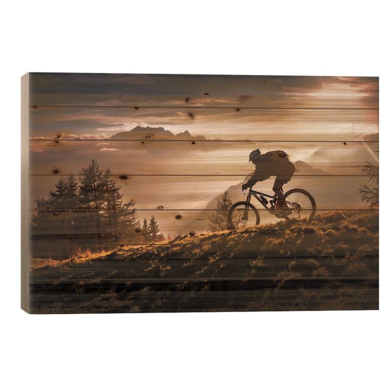 Golden Hour Biking Print On Wood by Sandi Bertoncelj - Multi-Color - 26x40x1.5
