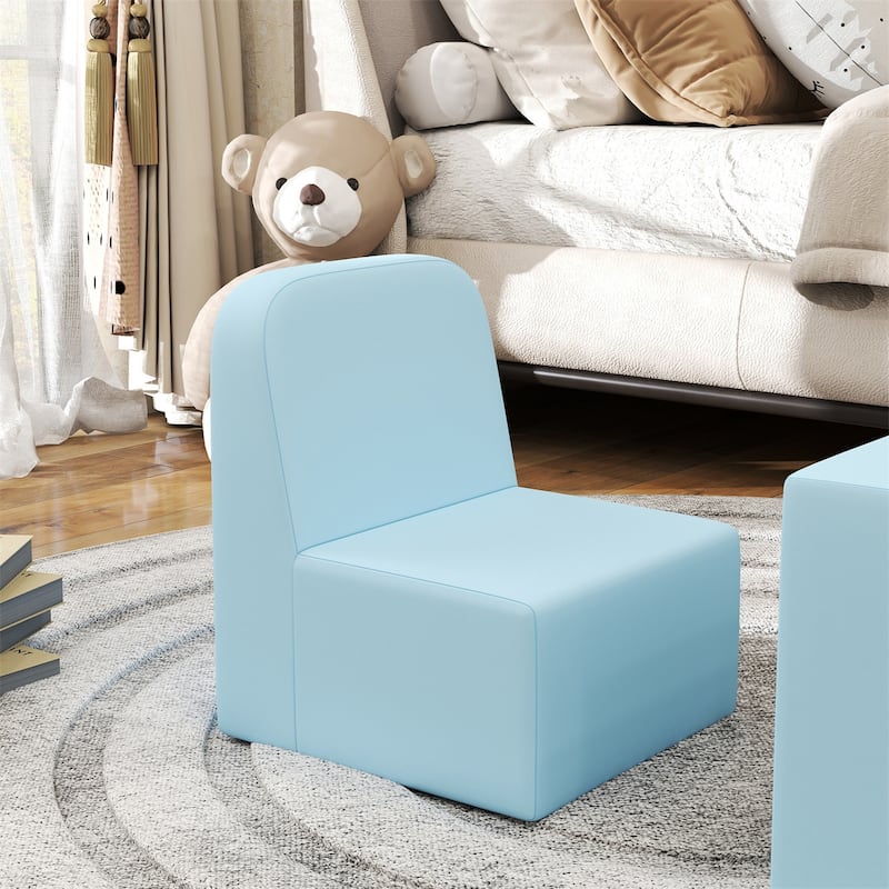 2-in-1 Kids Convertible Table and Chair Set Light Blue Foam Armchair Activity Furniture for Toddlers - 18.9"L x 13"W x 15"H