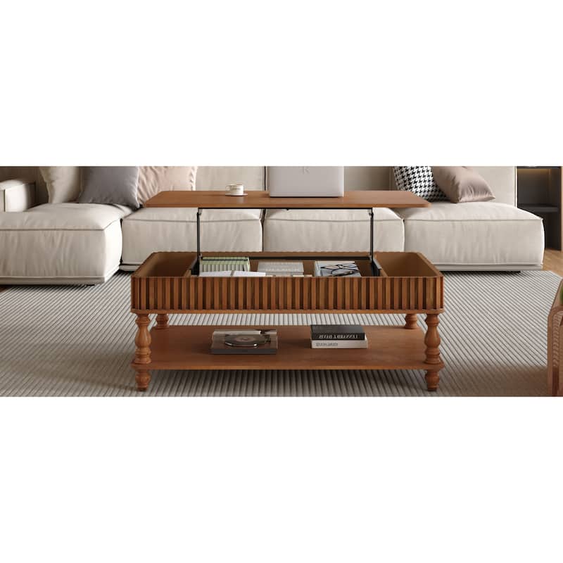 Roomfitters 47" Lift Top Coffee Table, Solid Wood Fluted Center Table with Roman Legs & Hidden Storage