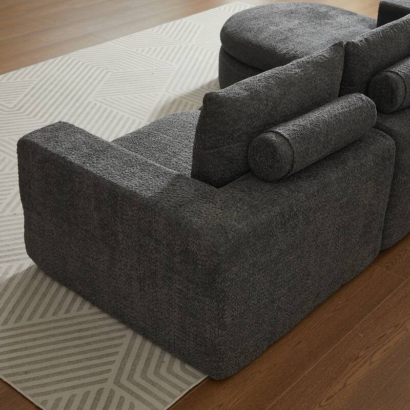 Curved Sectional Sofa with L-Shape Chaise, Chenille Upholstered Boneless Cloud Sofa, Modular 4 Seat Corner Sofa with Cushions