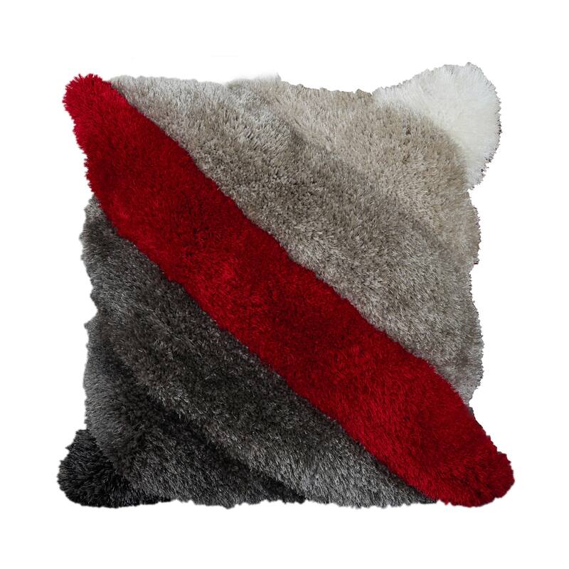 Mateos Shag Collection Red/Gray Striped Shag Pillow, 20 x 20