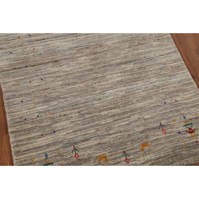 Striped Gabbeh Indian Runner Rug Hand-Knotted Wool Carpet - 2'11"x 9'8"