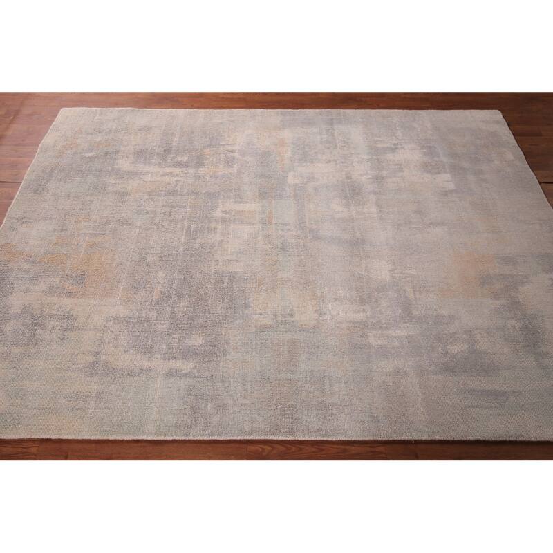 All-Over Abstract Modern Area Rug Handmade Grey Wool Carpet - 5'4" x 7'6"
