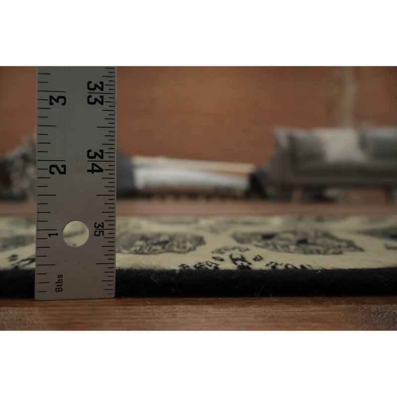 Hand Knotted Oriental 100% Wool Carpet Traditional Geometric Beige & Ivories Bokhara Runner Rug - 7' 4'' X 1' 6''