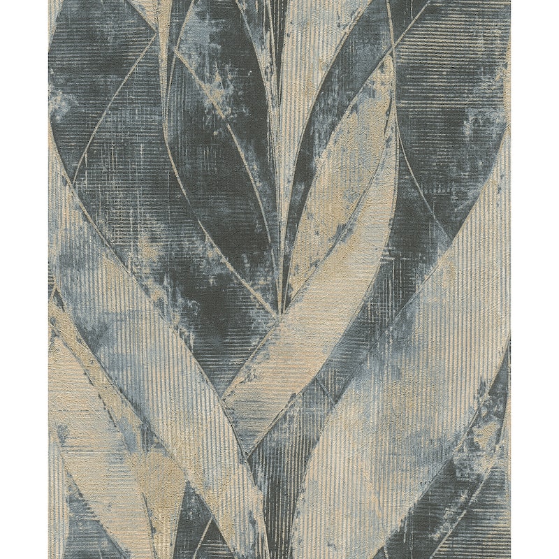 Geometrics Laon Blake Denim Leaf 33 ft L X 20.9 in W Wallpaper. - Denim