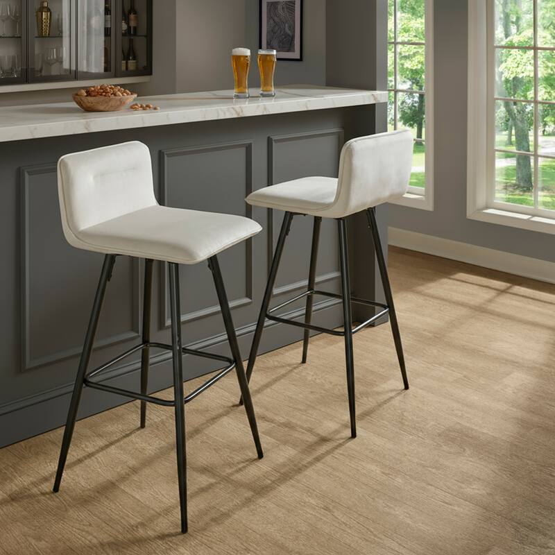 Porch & Den Kerby 30" Fixed-Height Swivel Bar Stool with Metal Legs & Square Footrest (Set of 2)