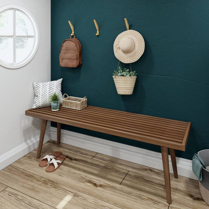 Plank and Beam Mid Century Double Wood Entryway Bench