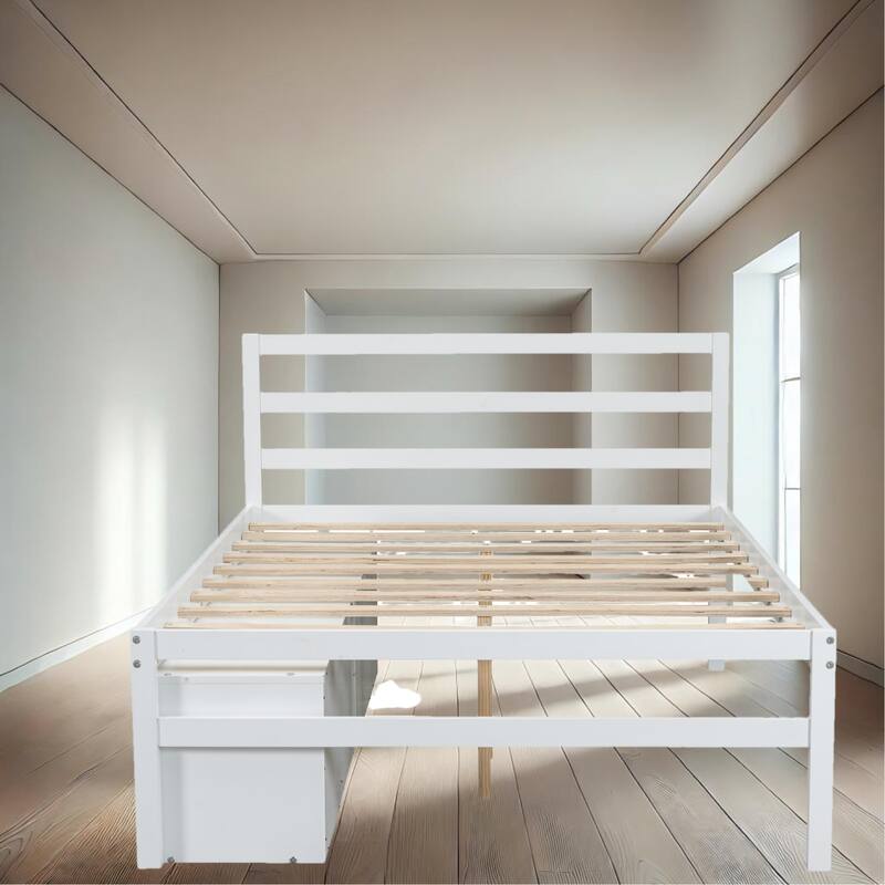 Pink Full Size Platform Bed with Under-Bed Storage Drawers, Removable Shelves, Solid Wood Frame