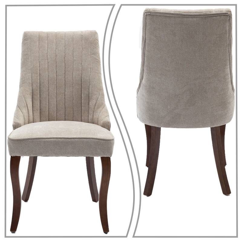 Classic Elegant Set of 2 Rayon Cloth Flocking Linen Fabric Upholstered Dining Chairs