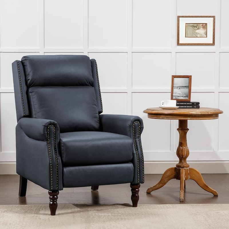 Genuine Leather Comfortable Recliner Chair Adjustable Push Back Recliner Living Room Arm Chair - Blue
