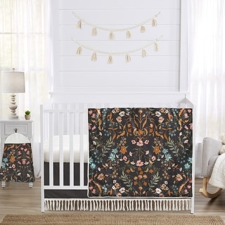 Sweet Jojo Designs Boho Wildflower Vintage Floral Girl 4p Nursery Crib Bedding Set Black Orange Bohemian Farmhouse Cottagecore