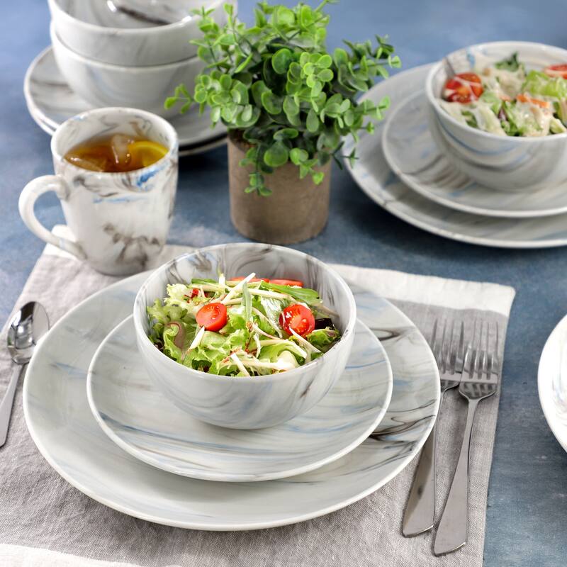 Canova 16 Piece Porcelain Dinnerware Set with Blue and Gray Streaks