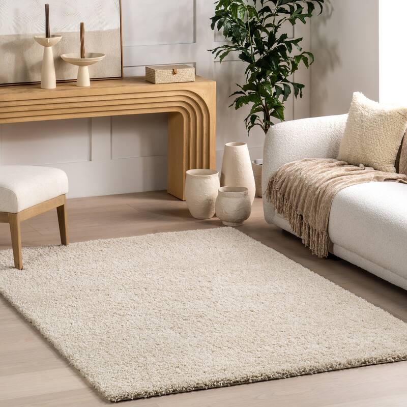 Nuloom Emily Contemporary Solid Shag Area Rug - 7' 10" x 10' - Beige Ivory - Rectangle