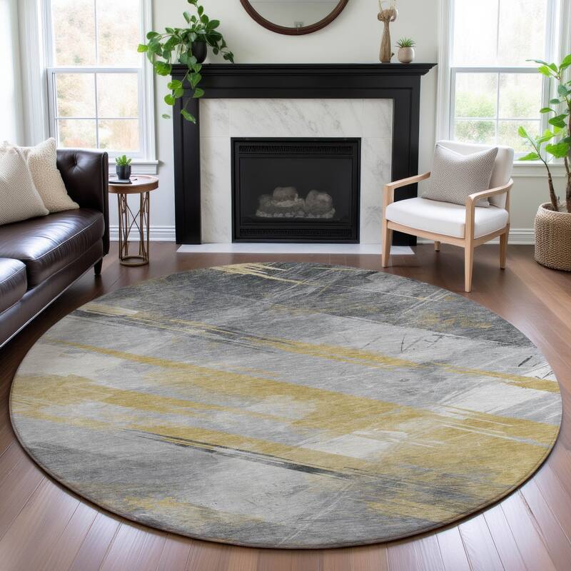 Premium Washable Super Soft Abstract Stripe Mayfield Rug - Gold - 8' x 8'