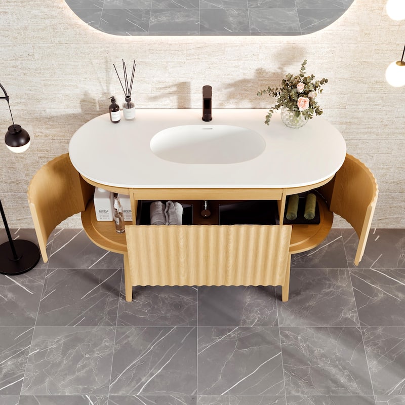 Haven 48"W Oak Freestanding Vanity with Solid Surface Integrated Sink Top