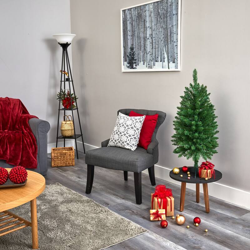 3Ft Slim Artificial Christmas Tree with Lights - Green Pine Holiday Decor - 36