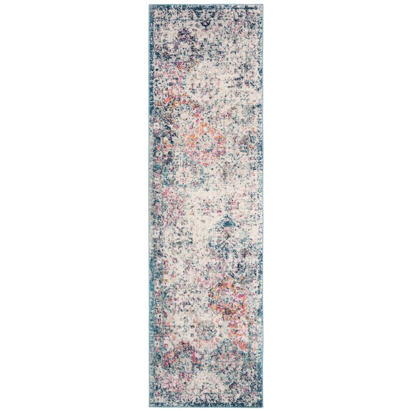 SAFAVIEH Madison Bettylou Boho Chic Distressed Area Rug - 2' 3" x 20' - Navy/Teal - Runner