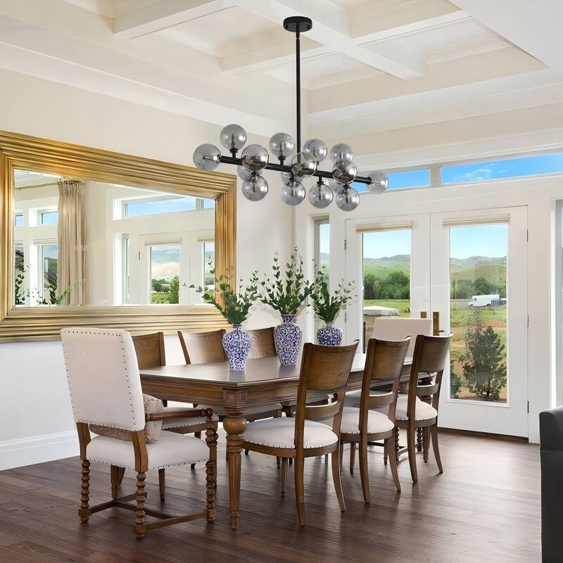 Mid-Century Modern Sputnik Chandelier 16-Light Adjustable Brass Pendant with Glass Globes for Dining Rooms - 34.7in