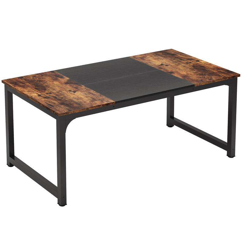 63" Executive Desk, Large Modern Office with Thick Metal Frame, Rustic Brown & Black