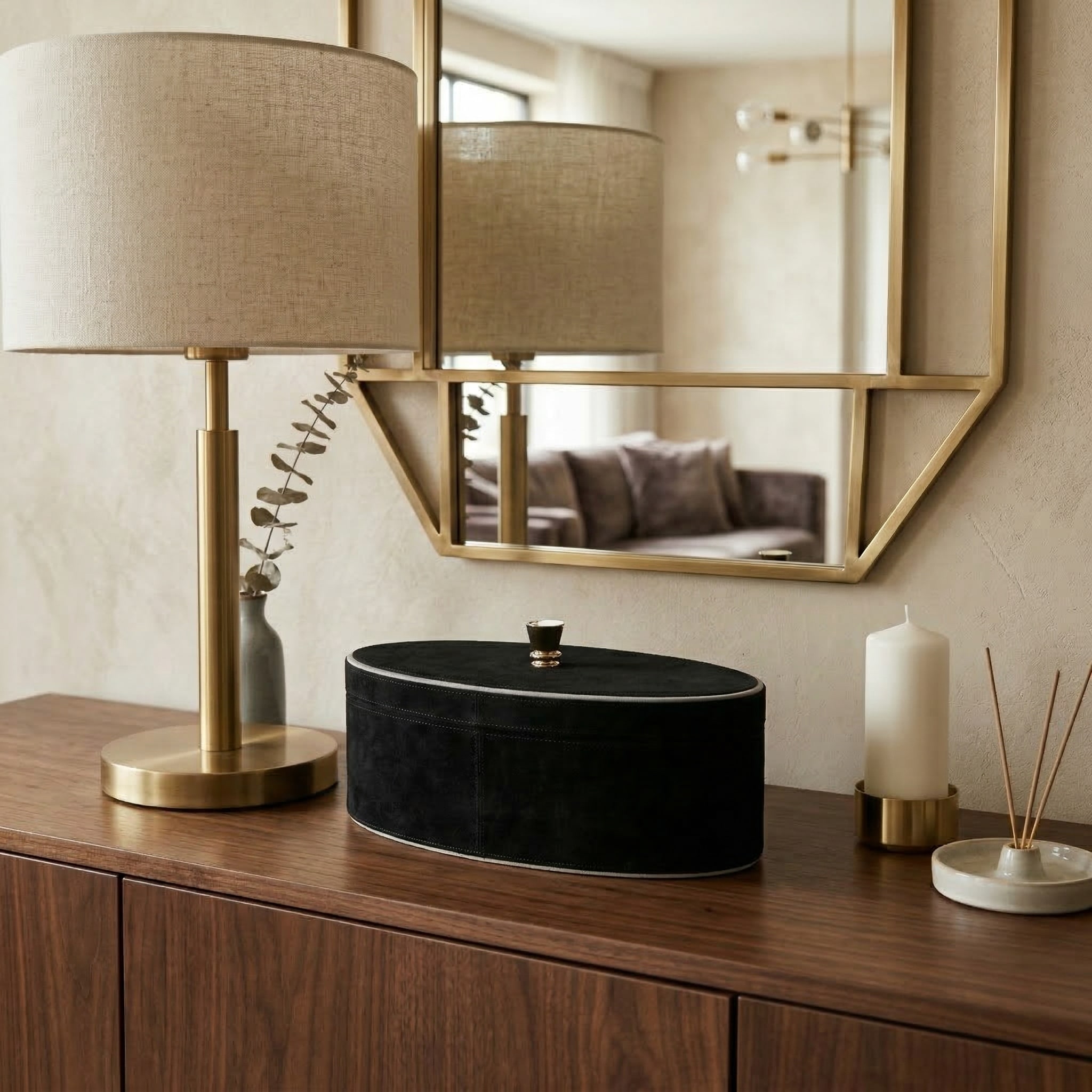 Decorative Box - Ivory/Black Wood Sculpted Knob Lid, 14" - 14.0"