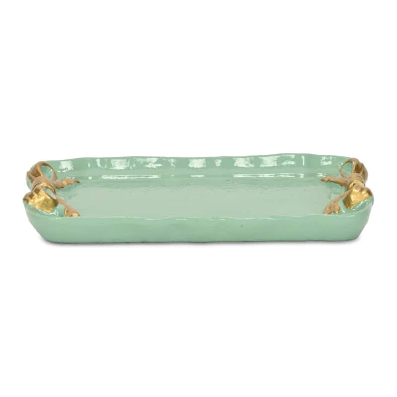 HomeRoots 8" Aqua And Gold Cast Iron Ribbons Vanity Tray - 7.50 in. x 0.50 in. x 4.50 in.