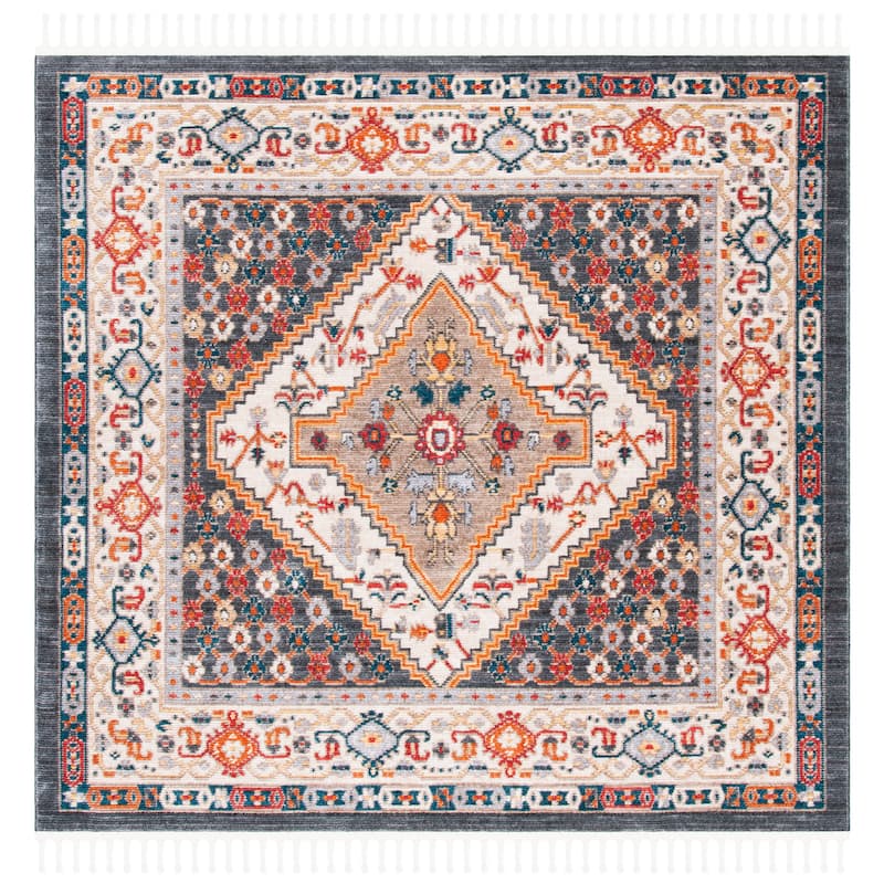 SAFAVIEH Farmhouse Umbertina Boho Tribal Rug - 6'3" Square - Charcoal/Ivory