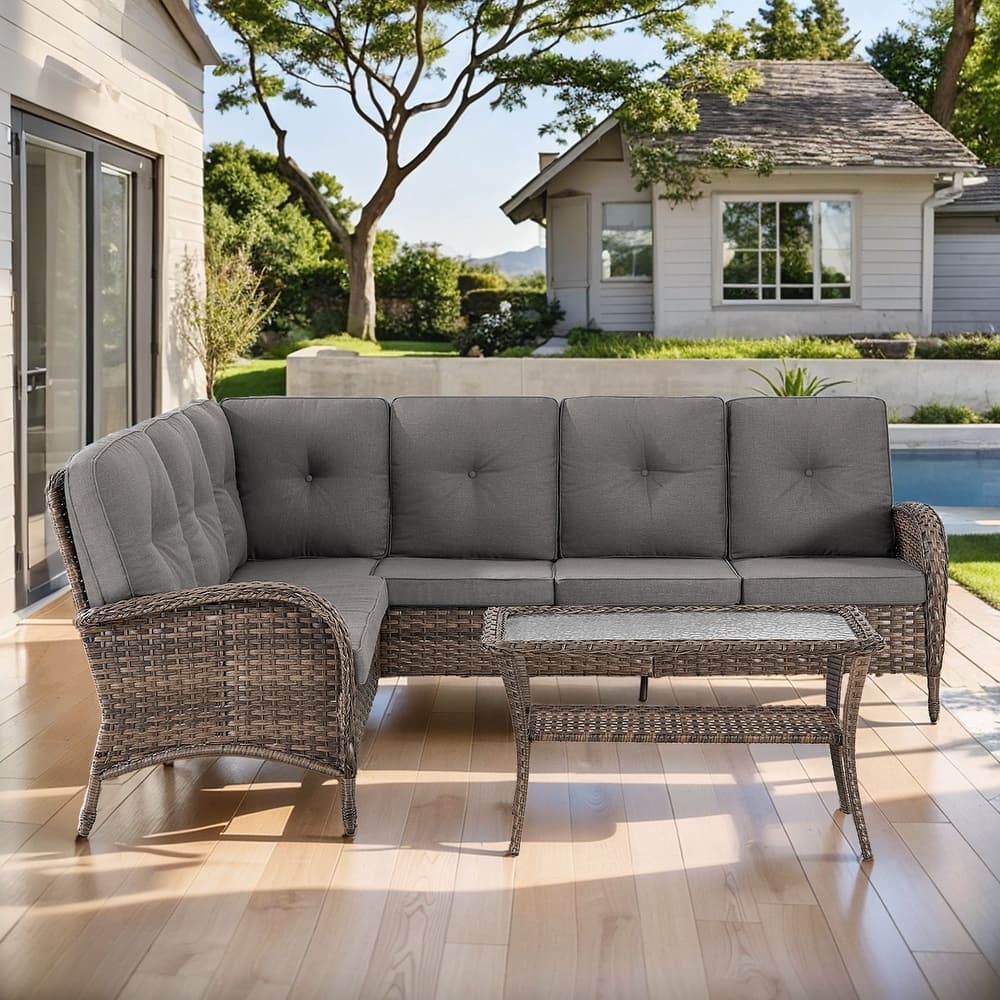 Gymojoy L-Shaped Outdoor Sectional Sofa Set, PE Wicker Couch with Water-Resistant Olefin Cushions