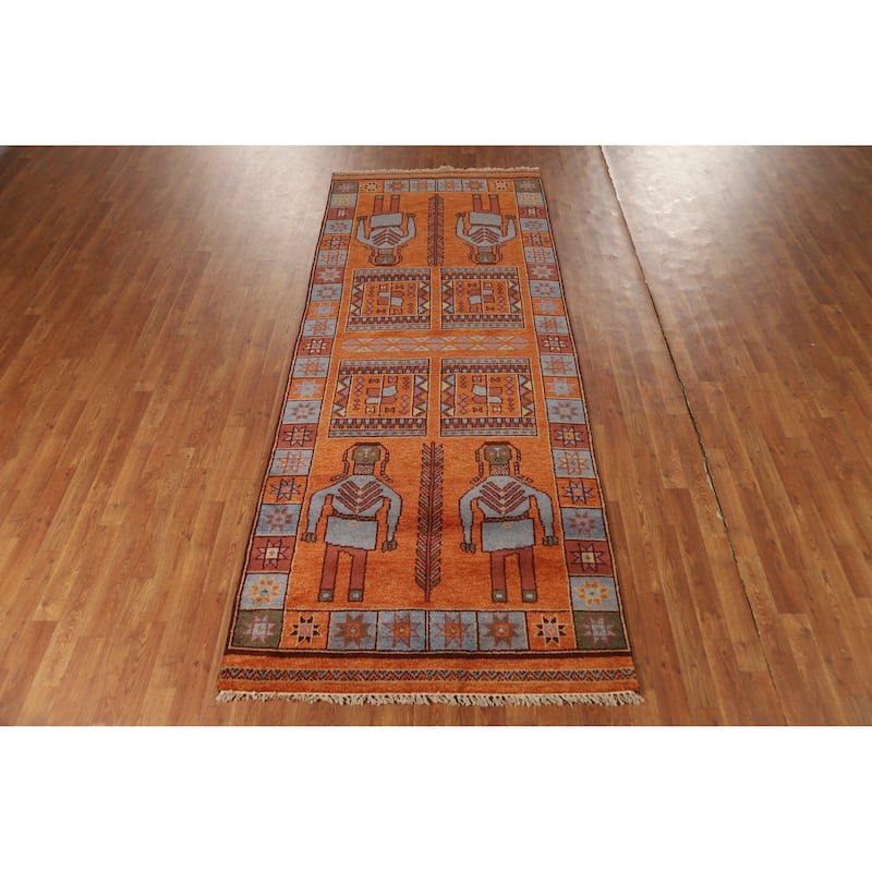 Hand Knotted Oriental 100% Wool Carpet Traditional Tribal Oranges & Rust Heriz (serapi) Runner Rug - 9' 9'' X 3' 10''