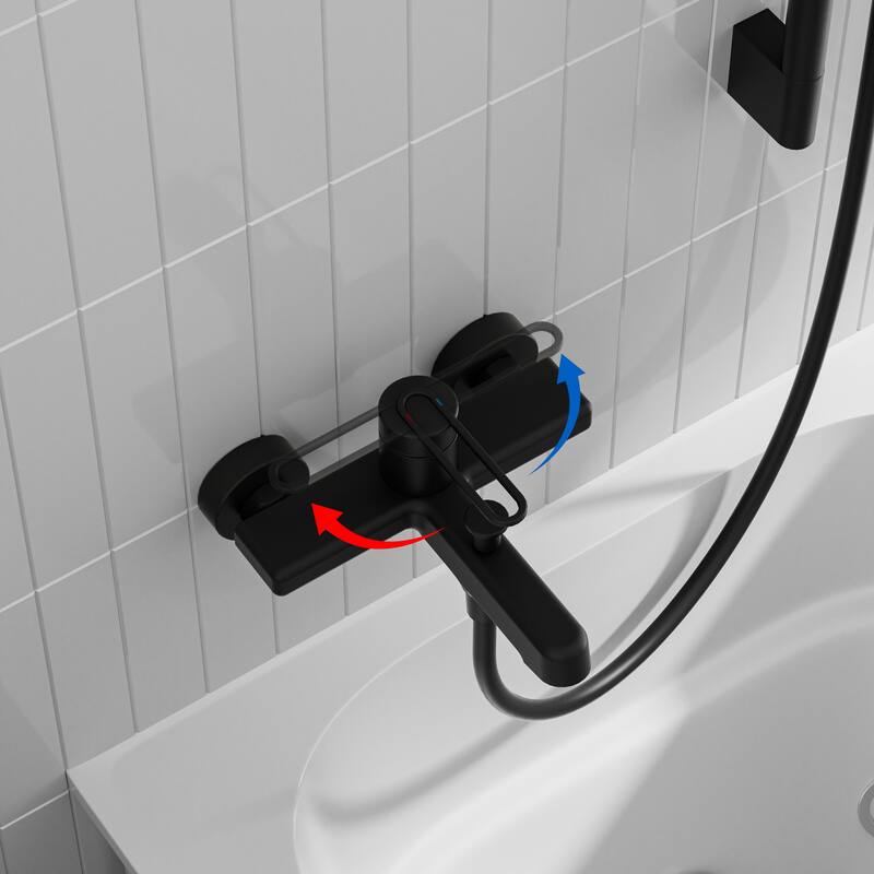 Modland Wall-Mounted Bathtub Faucet with 3-Function Hand Shower, 1.59GPM, Matte Black/Chrome, CUPC Certified