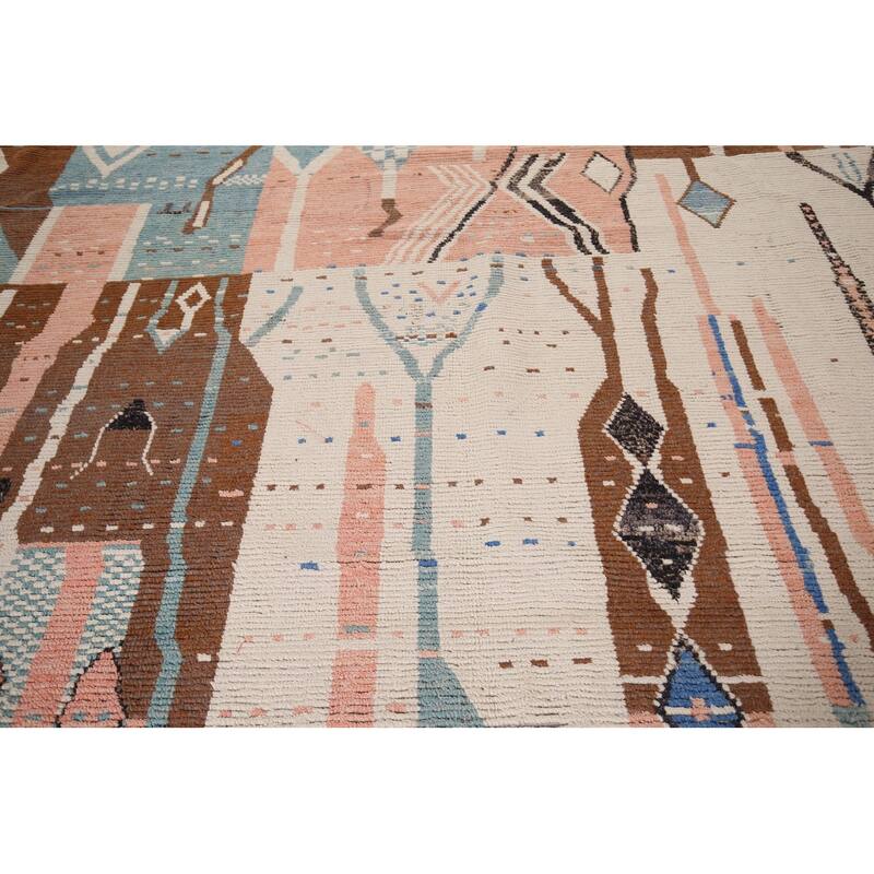 Earth Tone Moroccan Large Modern Area Rug Hand-Knotted Wool Carpet - 11'11" x 15'2"