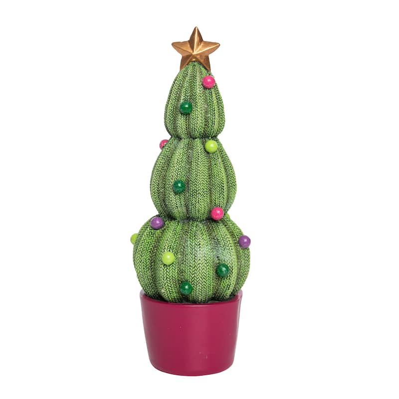 Transpac Resin 12 in. Multicolor Christmas Feliz Navidad Cactus Tree