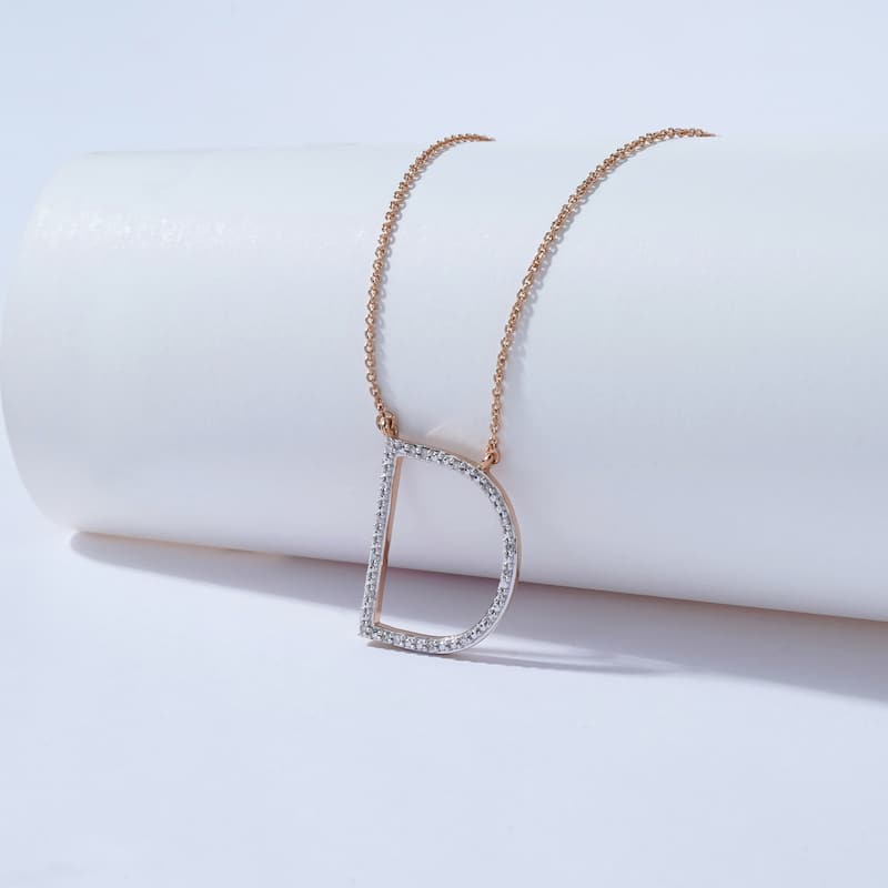 1/20ct TDW Diamond Classic Initial Pendant Necklace in Silver for Women - D - Rose